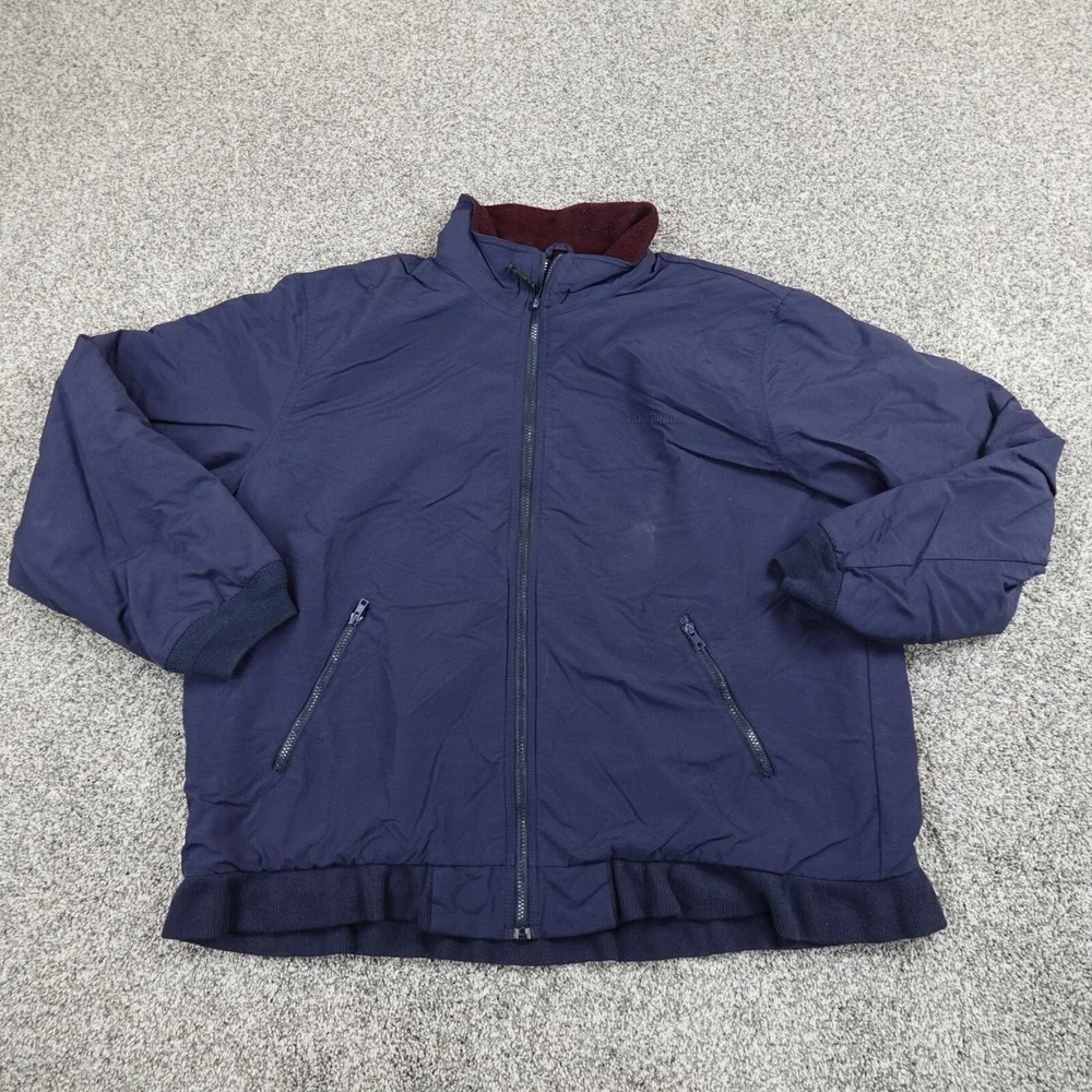VTG LL Bean Jacket Mens XL Blue‎ Fleece Lined Windbreaker Zip Bomber Coat Hike